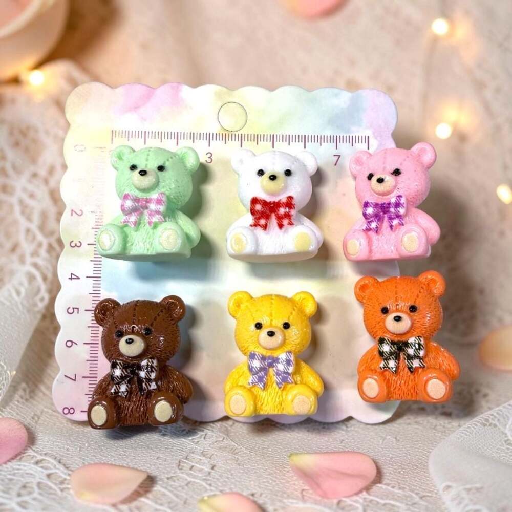 Assorted Colorful Puffy Teddy Bear Resin Diy Figures (Set of 2)
